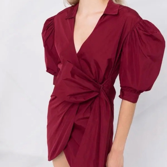 RED Valentino Dresses & Skirts - RED Valentino Wine-Red Wrap Mini Dress with Puff Sleeves